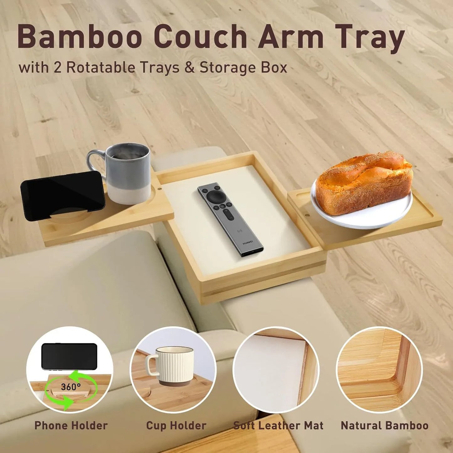 Bamboo sofa armrest tray