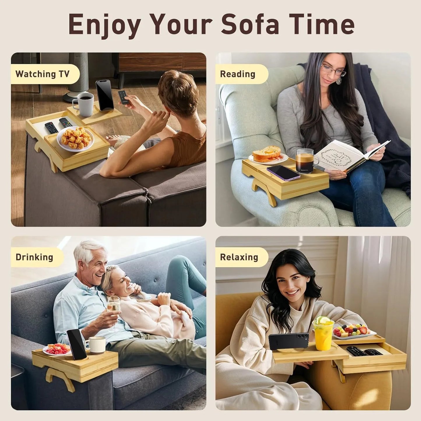 Bamboo sofa armrest tray